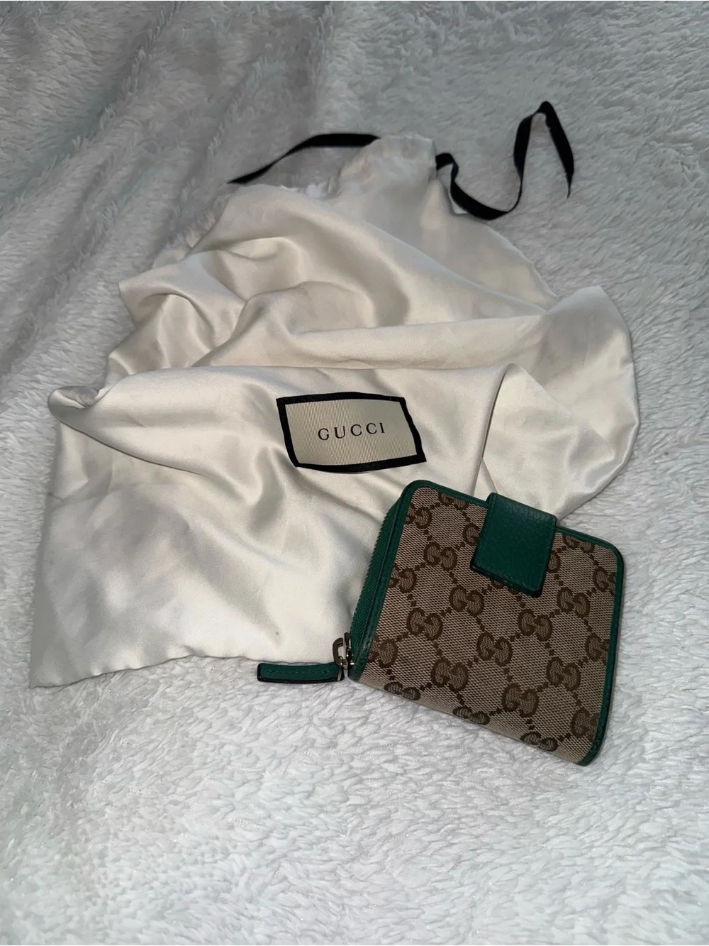 Gucci Brown GG Canvas Wallet with Green Trim